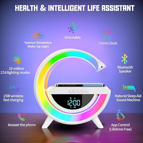 Aldorian™-Multi-function Bluetooth Speaker - Colorful Ambient Light Wireless Charging Clock All-in-One