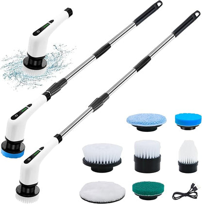 Electric Spin Scrubber – Cordless Cleaning Brush with 9 Brush Heads, 2 Speeds (300/400 RPM), 90-Min Battery – For Bathroom, Windows, Car & More