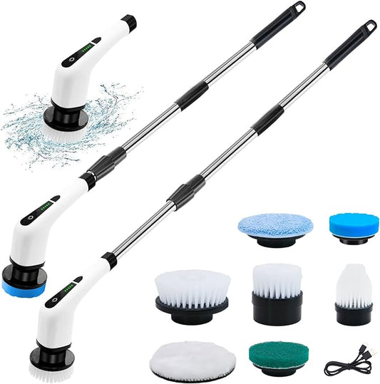 Electric Spin Scrubber – Cordless Cleaning Brush with 9 Brush Heads, 2 Speeds (300/400 RPM), 90-Min Battery – For Bathroom, Windows, Car & More