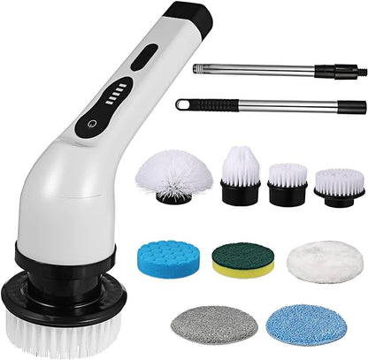 Electric Spin Scrubber – Cordless Cleaning Brush with 9 Brush Heads, 2 Speeds (300/400 RPM), 90-Min Battery – For Bathroom, Windows, Car & More
