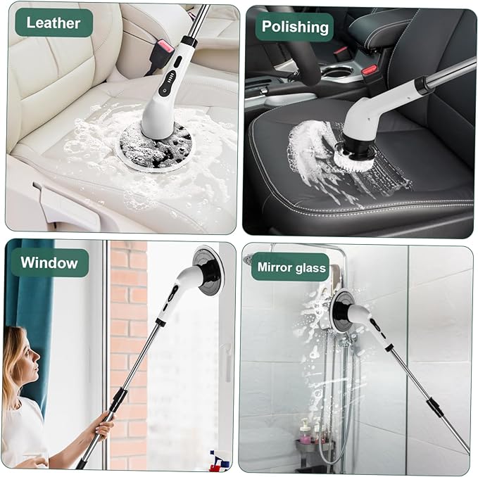 Electric Spin Scrubber – Cordless Cleaning Brush with 9 Brush Heads, 2 Speeds (300/400 RPM), 90-Min Battery – For Bathroom, Windows, Car & More